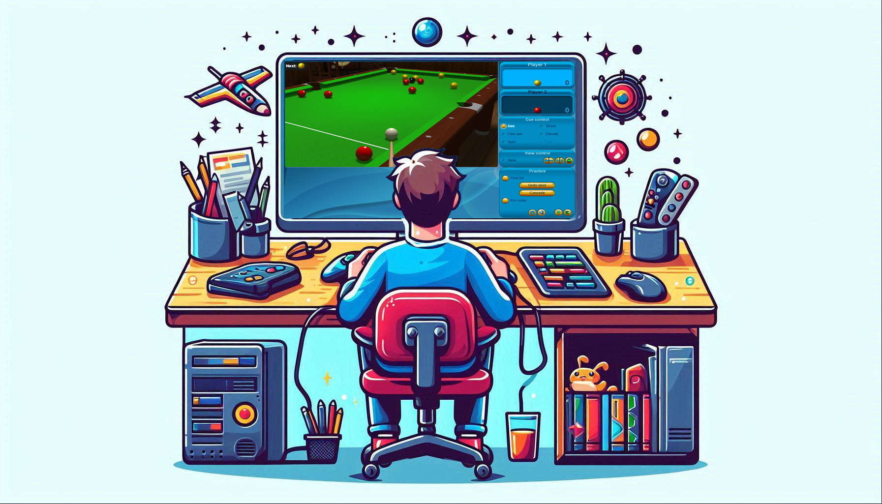 Online pool game in progress on a PC screen